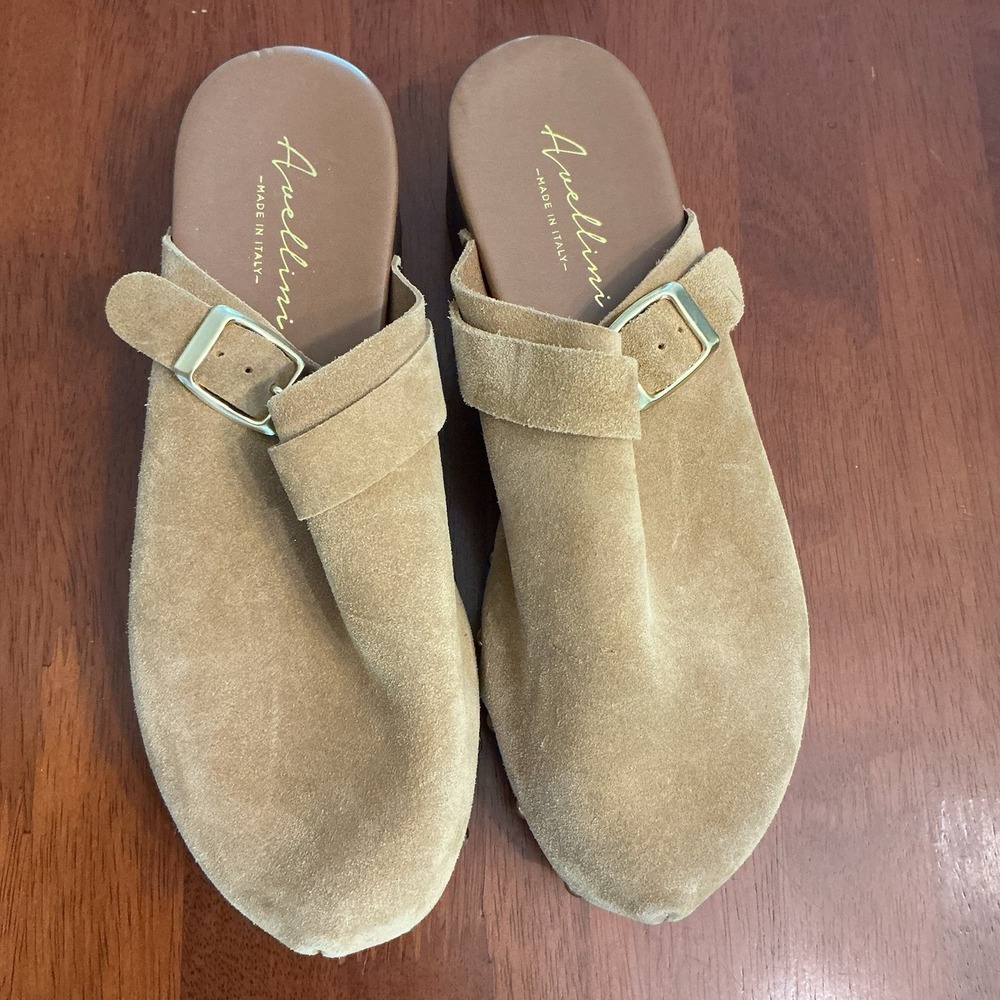 AVELLINI SUEDE/LEATHER CLOG W/SIDE BUCKLE & STUDDS SIZE 6.5 MADE IN ITALY